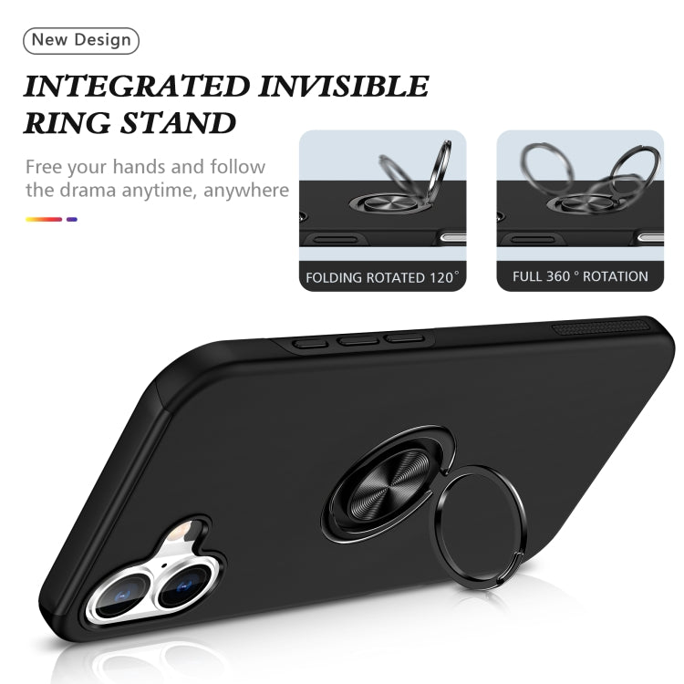 For iPhone 16 PC Hybrid TPU Magnetic Ring Holder Phone Case(Black) - iPhone 16 Cases by buy2fix | Online Shopping UK | buy2fix