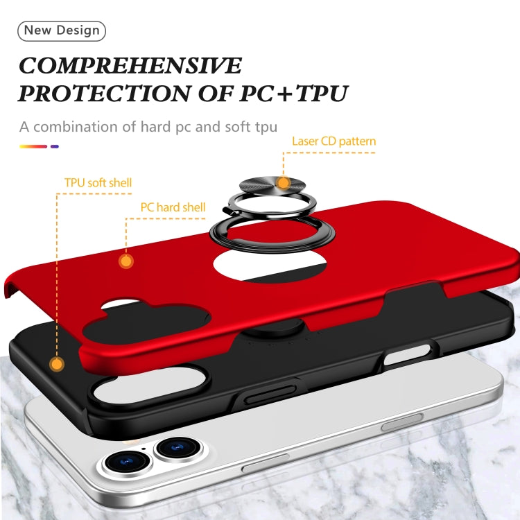 For iPhone 16 PC Hybrid TPU Magnetic Ring Holder Phone Case(Red) - iPhone 16 Cases by buy2fix | Online Shopping UK | buy2fix