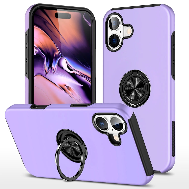 For iPhone 16 PC Hybrid TPU Magnetic Ring Holder Phone Case(Purple) - iPhone 16 Cases by buy2fix | Online Shopping UK | buy2fix