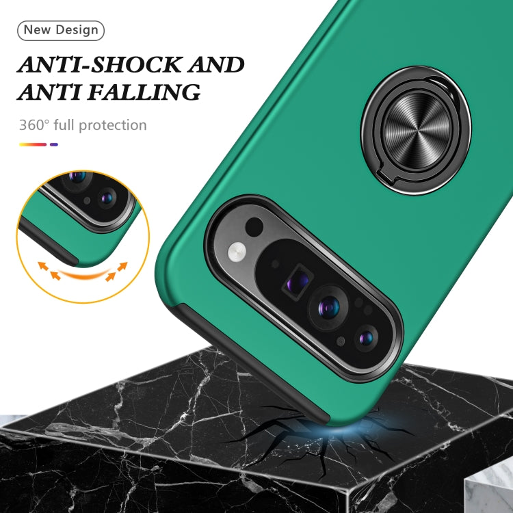 For Google Pixel 9 Pro PC Hybrid TPU Magnetic Ring Holder Phone Case(Dark Green) - Google Cases by buy2fix | Online Shopping UK | buy2fix