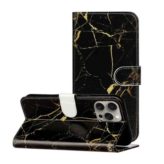 For iPhone 16 Pro Colored Drawing Marble Pattern Leather Phone Case(Black Gold Marble) - iPhone 16 Pro Cases by buy2fix | Online Shopping UK | buy2fix