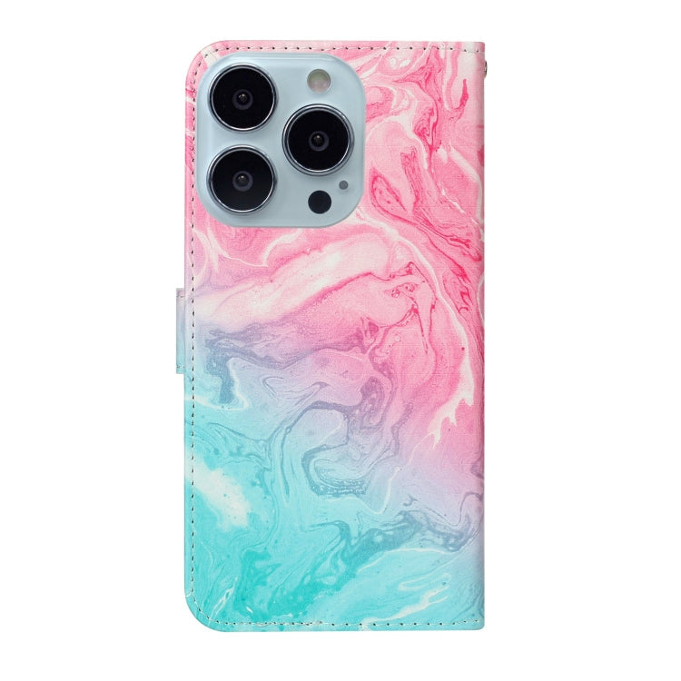 For iPhone 16 Pro Colored Drawing Marble Pattern Leather Phone Case(Pink Green Marble) - iPhone 16 Pro Cases by buy2fix | Online Shopping UK | buy2fix