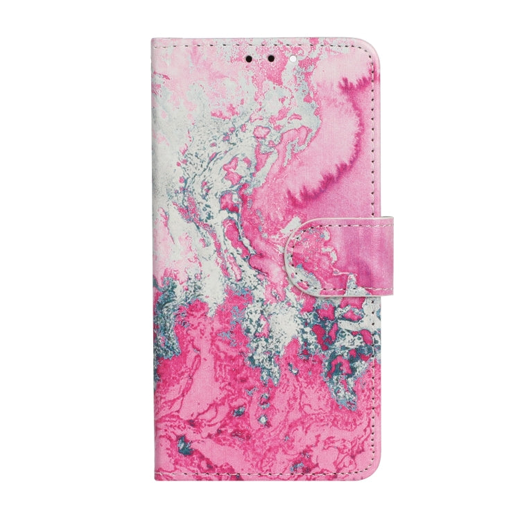 For iPhone 16 Plus Colored Drawing Marble Pattern Leather Phone Case(Pink Seawater) - iPhone 16 Plus Cases by buy2fix | Online Shopping UK | buy2fix