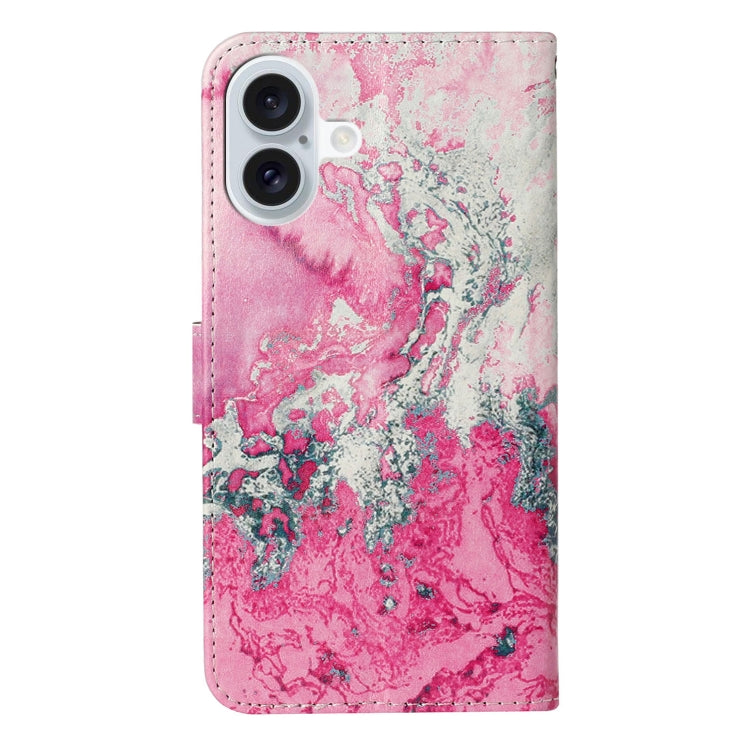 For iPhone 16 Plus Colored Drawing Marble Pattern Leather Phone Case(Pink Seawater) - iPhone 16 Plus Cases by buy2fix | Online Shopping UK | buy2fix