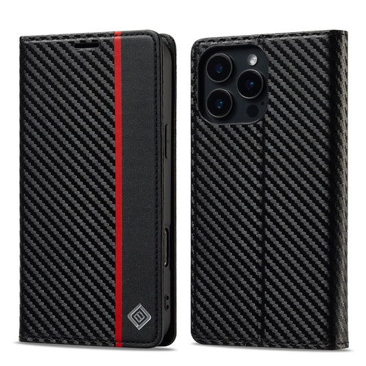 For iPhone 16 Pro LC.IMEEKE Carbon Fiber Leather Phone Case(Vertical Black) - iPhone 16 Pro Cases by LC.IMEEKE | Online Shopping UK | buy2fix