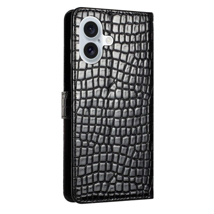 For iPhone 16 Plus Crocodile Texture Horizontal Flip Leather Phone Case(Black) - iPhone 16 Plus Cases by buy2fix | Online Shopping UK | buy2fix