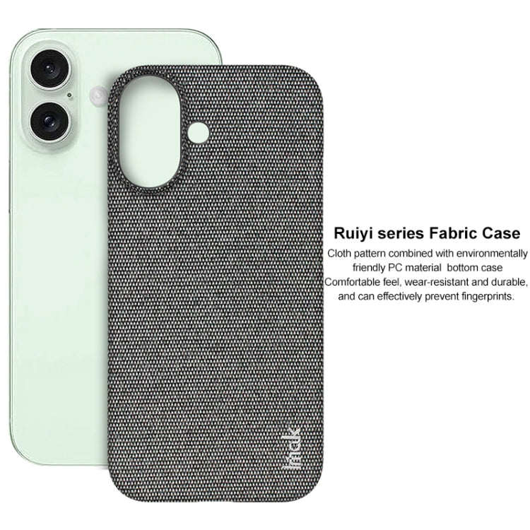 For iPhone 16 imak Ruiyi Series Cloth Texture PU + PC Phone Case(Dark Grey) - iPhone 16 Cases by imak | Online Shopping UK | buy2fix