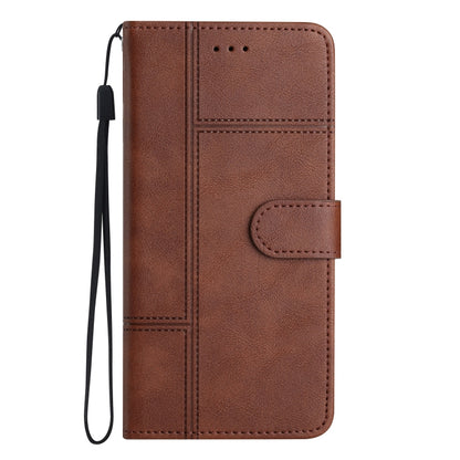 For iPhone 16 Plus Cowhide Texture Stitching Leather Phone Case(Coffee) - iPhone 16 Plus Cases by buy2fix | Online Shopping UK | buy2fix