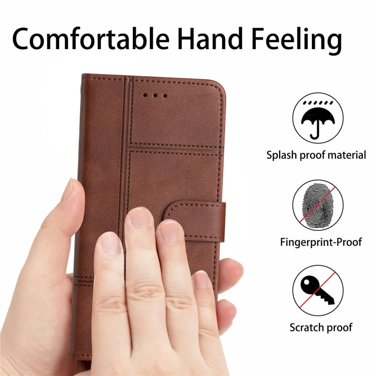 For iPhone 16 Plus Cowhide Texture Stitching Leather Phone Case(Coffee) - iPhone 16 Plus Cases by buy2fix | Online Shopping UK | buy2fix