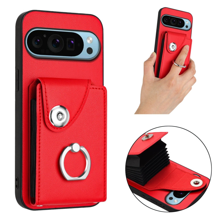 For Google Pixel 9 Pro XL Organ Card Bag Ring Holder Phone Case(Red) - Google Cases by buy2fix | Online Shopping UK | buy2fix