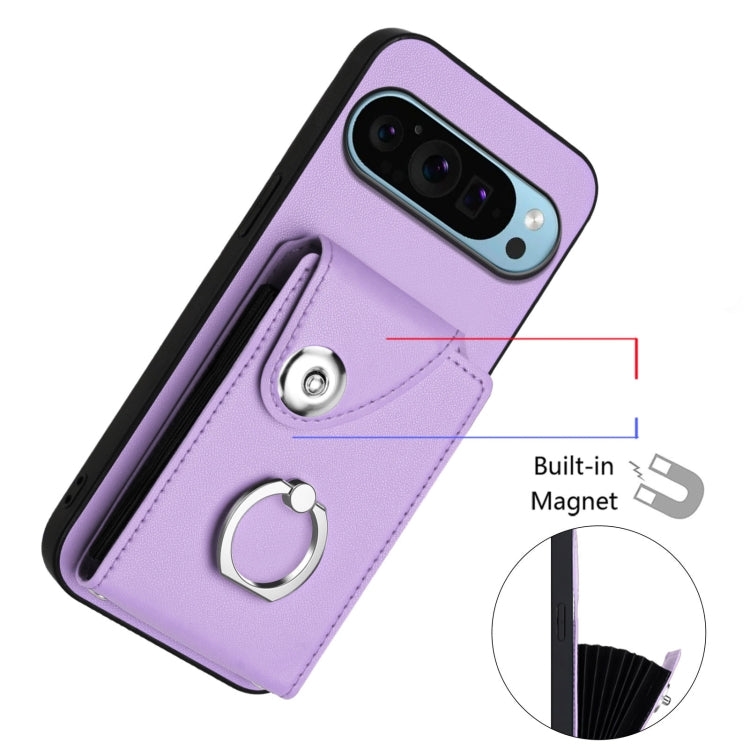 For Google Pixel 9 / 9 Pro Organ Card Bag Ring Holder Phone Case(Purple) - Google Cases by buy2fix | Online Shopping UK | buy2fix