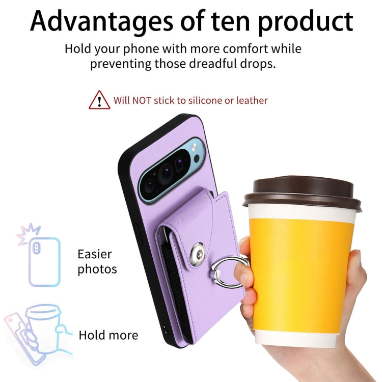 For Google Pixel 9 / 9 Pro Organ Card Bag Ring Holder Phone Case(Purple) - Google Cases by buy2fix | Online Shopping UK | buy2fix