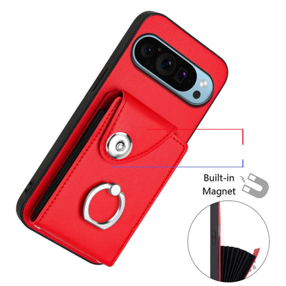 For Google Pixel 9 / 9 Pro Organ Card Bag Ring Holder Phone Case(Red) - Google Cases by buy2fix | Online Shopping UK | buy2fix