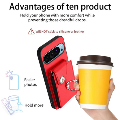 For Google Pixel 9 / 9 Pro Organ Card Bag Ring Holder Phone Case(Red) - Google Cases by buy2fix | Online Shopping UK | buy2fix