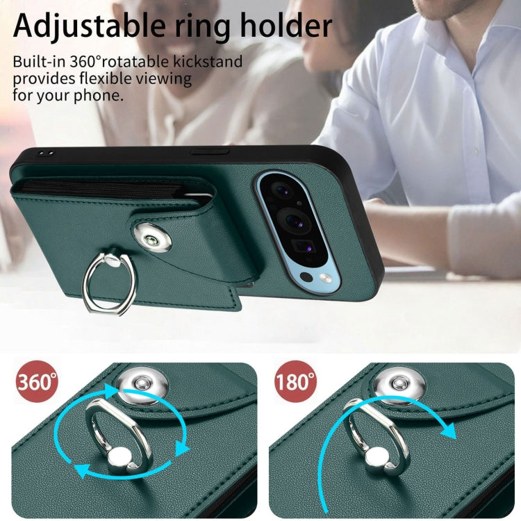 For Google Pixel 9 / 9 Pro Organ Card Bag Ring Holder Phone Case(Green) - Google Cases by buy2fix | Online Shopping UK | buy2fix