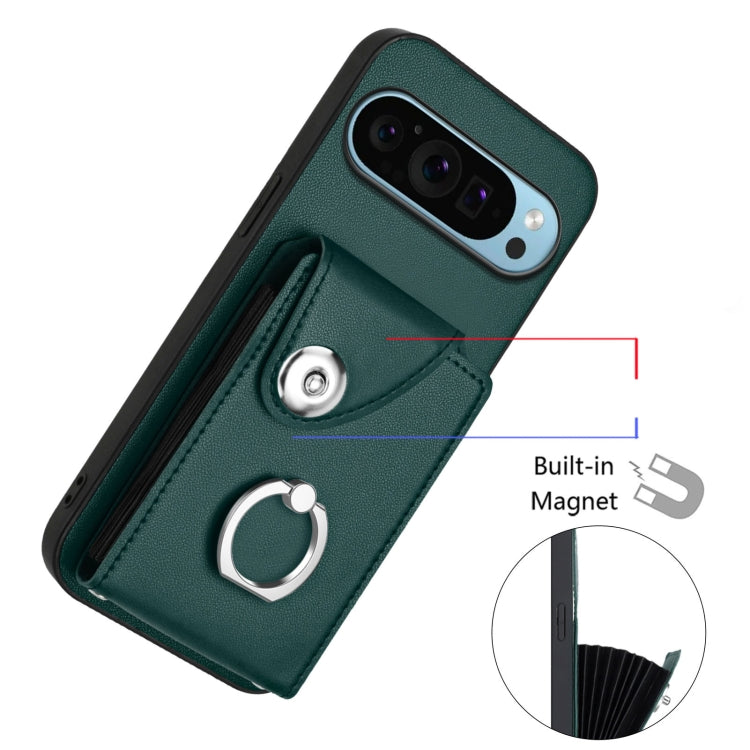 For Google Pixel 9 / 9 Pro Organ Card Bag Ring Holder Phone Case(Green) - Google Cases by buy2fix | Online Shopping UK | buy2fix