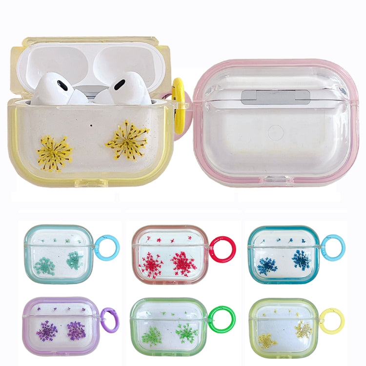 For AirPods Pro 2 Glitter Snowflake Epoxy Dried Flowers Earbuds Box TPU Case(Green) - For AirPods Pro 2 by buy2fix | Online Shopping UK | buy2fix