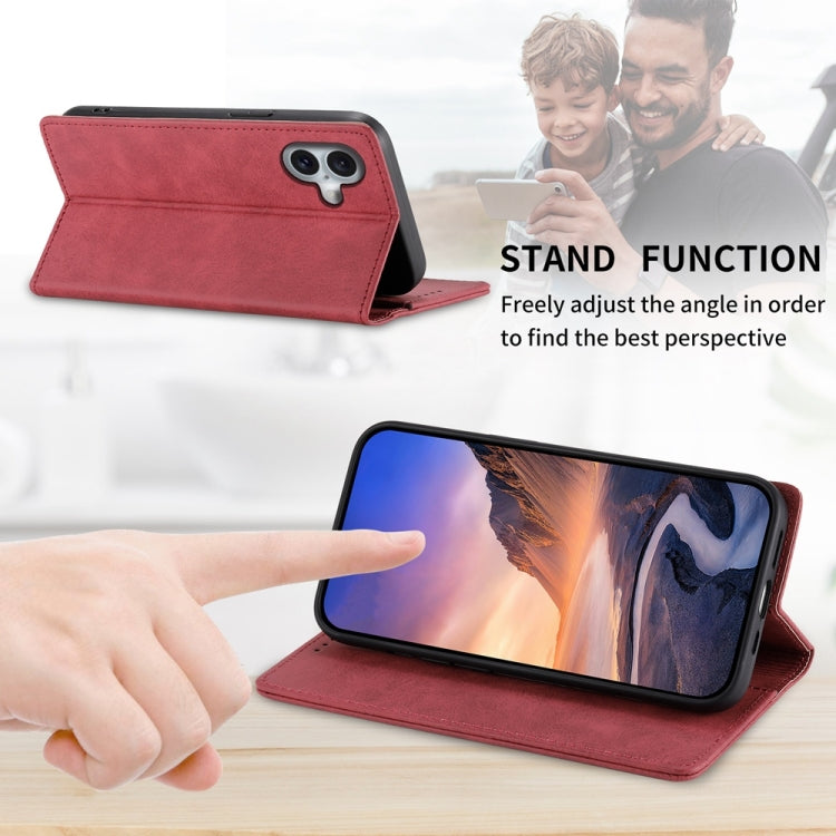 For iPhone 16 Plus Business Solid Color Magnetic RFID Leather Phone Case(Red) - iPhone 16 Plus Cases by buy2fix | Online Shopping UK | buy2fix