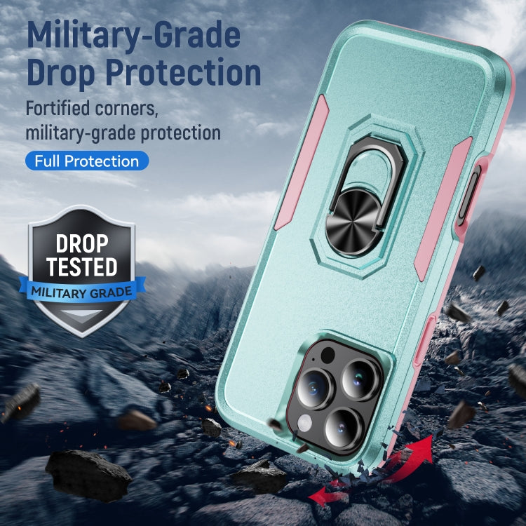 For iPhone 16 Pro Pioneer Armor Heavy Duty PC + TPU Phone Case with Holder(Green+Pink) - iPhone 16 Pro Cases by buy2fix | Online Shopping UK | buy2fix