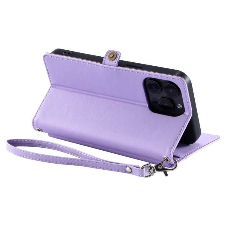 For iPhone 16 Pro Wallet Multi-card Slot Leather Phone Case with Lanyard(Purple) - iPhone 16 Pro Cases by buy2fix | Online Shopping UK | buy2fix