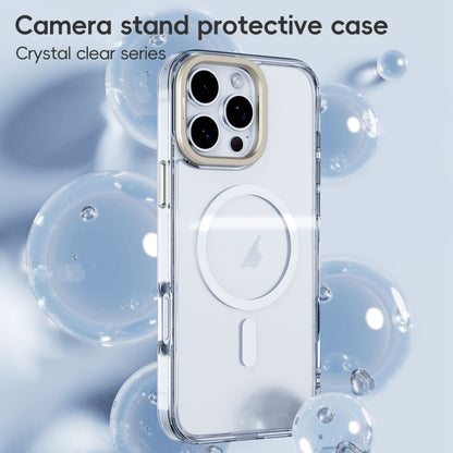 For iPhone 16 Plus Frosted Crystal Clear Lens Holder MagSafe Magnetic Phone Case(Transparent Titanium Blue) - iPhone 16 Plus Cases by buy2fix | Online Shopping UK | buy2fix