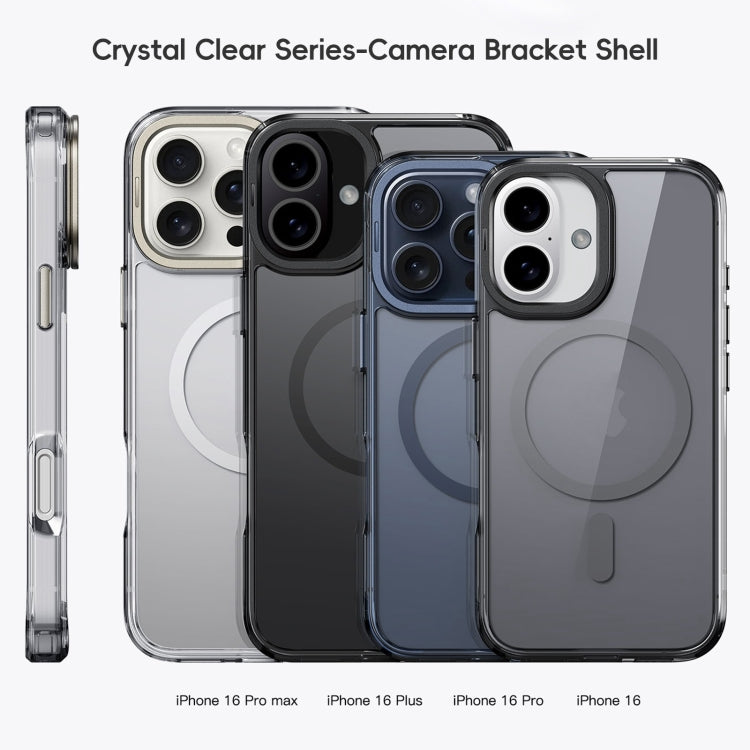 For iPhone 16 Plus Frosted Crystal Clear Lens Holder MagSafe Magnetic Phone Case(Transparent Grey) - iPhone 16 Plus Cases by buy2fix | Online Shopping UK | buy2fix