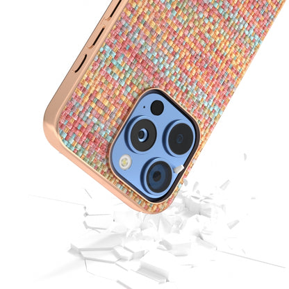 For iPhone 16 Pro Electroplated Frame Color Lattice Texture PU Phone Case(Tangerine) - iPhone 16 Pro Cases by buy2fix | Online Shopping UK | buy2fix