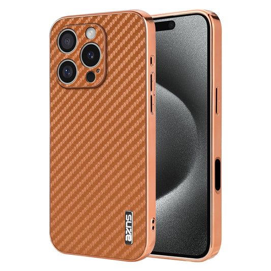 For iPhone 16 Pro Max AZNS Electroplated Edge Carbon Fiber Texture Phone Case(Brown) - iPhone 16 Pro Max Cases by AZNS | Online Shopping UK | buy2fix