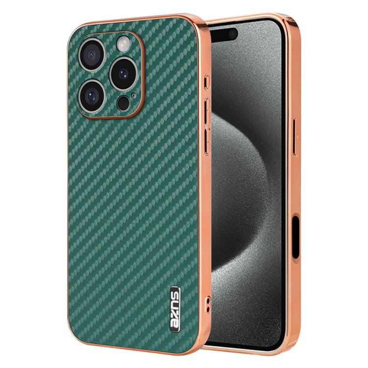 For iPhone 16 Pro Max AZNS Electroplated Edge Carbon Fiber Texture Phone Case(Green) - iPhone 16 Pro Max Cases by AZNS | Online Shopping UK | buy2fix