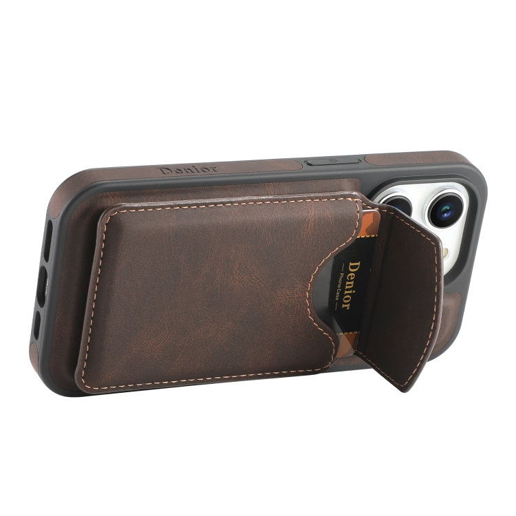 For iPhone 15 Plus / 14 Plus Denior D19 Skin Feel MagSafe Detachable Card Slot Phone Case(Brown) - iPhone 15 Plus Cases by Denior | Online Shopping UK | buy2fix