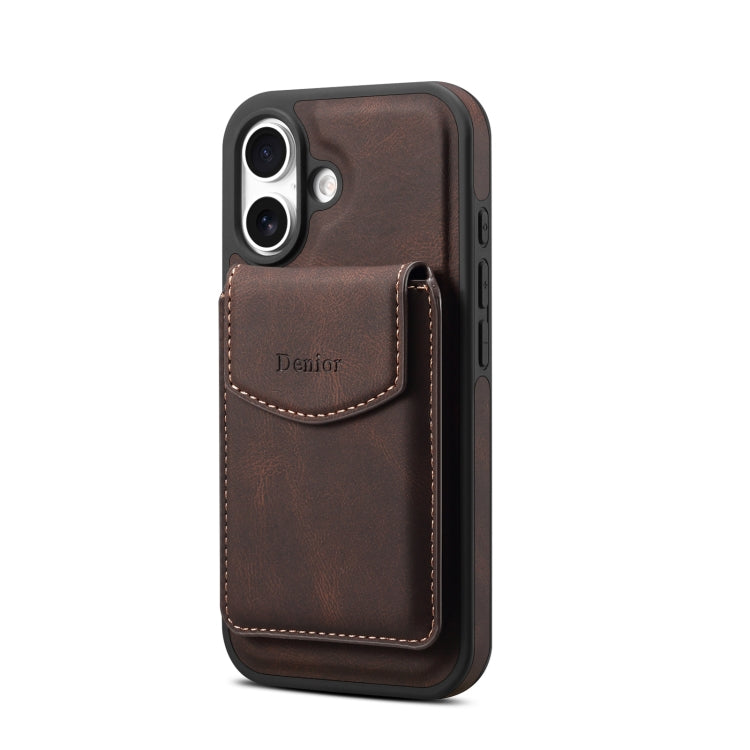 For iPhone 16 Plus Denior D20 Skin Feel MagSafe Holder Detachable Card Slot Phone Case(Brown) - iPhone 16 Plus Cases by Denior | Online Shopping UK | buy2fix