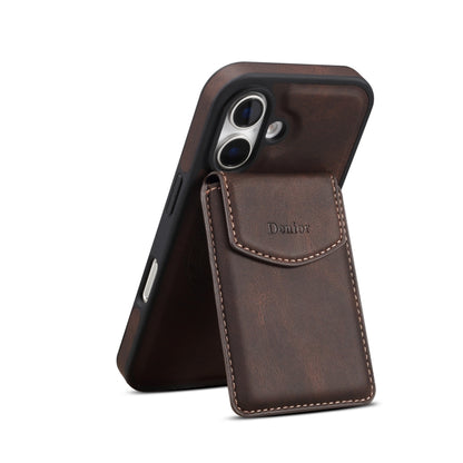 For iPhone 16 Plus Denior D20 Skin Feel MagSafe Holder Detachable Card Slot Phone Case(Brown) - iPhone 16 Plus Cases by Denior | Online Shopping UK | buy2fix