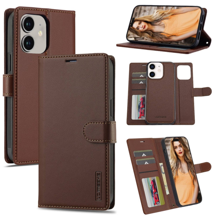 For iPhone 11 LC.IMEEKE L2 Series Detachable Magsafe PU Phone Case with Lanyard(Brown) - iPhone 11 Cases by LC.IMEEKE | Online Shopping UK | buy2fix