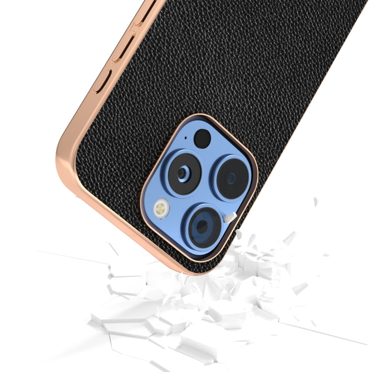 For iPhone 16 Pro Max ABEEL Genuine Leather Mino Series Nano Plating Phone Case(Black) - iPhone 16 Pro Max Cases by buy2fix | Online Shopping UK | buy2fix