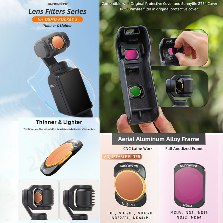 For DJI Osmo Pocket 3 Sunnylife Camera Lens Filter, Filter:ND16PL - Lens Accessories by Sunnylife | Online Shopping UK | buy2fix