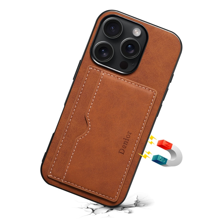 For iPhone 16 Denior D08 PU Single Card Slot Holder Phone Case(Brown) - iPhone 16 Cases by Denior | Online Shopping UK | buy2fix