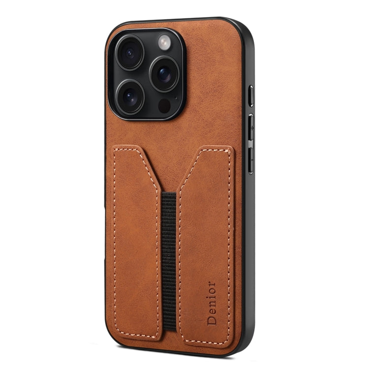 For iPhone 16 Pro Max Denior D07 DV Elastic Card Slot PU Back Cover Phone Case(Brown) - iPhone 16 Pro Max Cases by Denior | Online Shopping UK | buy2fix