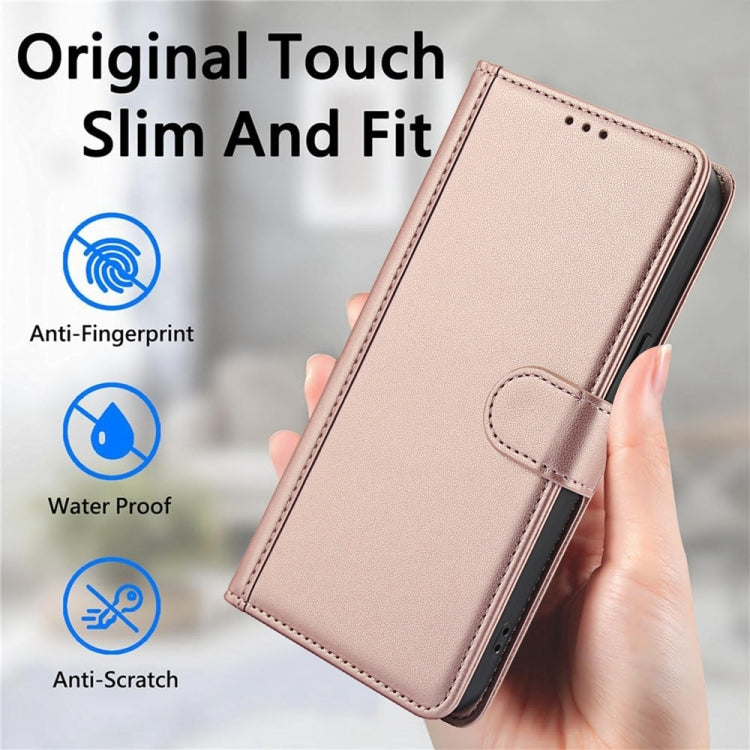 For Google Pixel 9 / 9 Pro Skin Feel Pure Color Card Slots Leather Phone Case with Dual Lanyard(Rose Gold) - Google Cases by buy2fix | Online Shopping UK | buy2fix