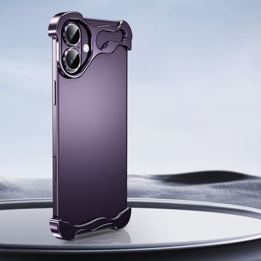 For iPhone 16 Plus Frameless Metal Corner Pad Phone Case with Lens Film(Purple) - iPhone 16 Plus Cases by buy2fix | Online Shopping UK | buy2fix