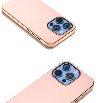 For iPhone 16 Pro PU Leather Electroplating Frame Full Coverage Phone Case(Light Pink) - iPhone 16 Pro Cases by buy2fix | Online Shopping UK | buy2fix