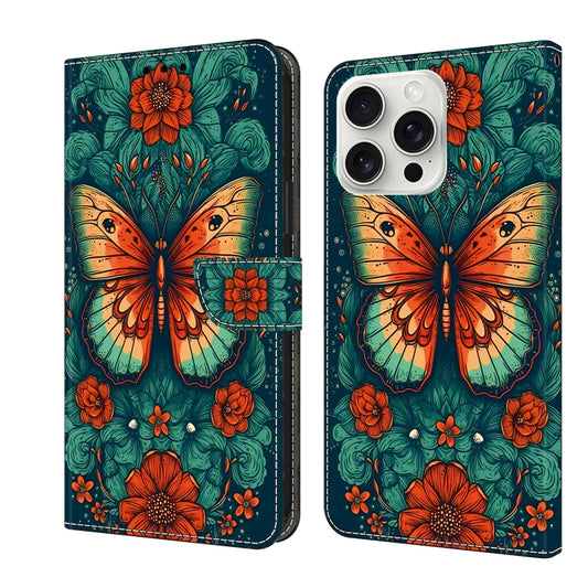 For iPhone 16 Pro Max Crystal Painted Leather Phone case(Flower Butterfly) - iPhone 16 Pro Max Cases by buy2fix | Online Shopping UK | buy2fix