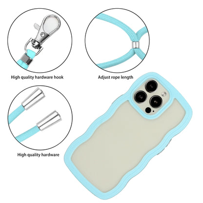 For iPhone 16 Pro Candy Color Wave TPU Clear PC Phone Case with Lanyard(Blue) - iPhone 16 Pro Cases by buy2fix | Online Shopping UK | buy2fix