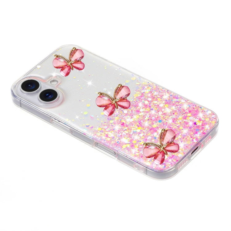 For iPhone 16 Luminous Starry Sky Glitter Butterfly TPU Phone Case(Pink) - iPhone 16 Cases by buy2fix | Online Shopping UK | buy2fix