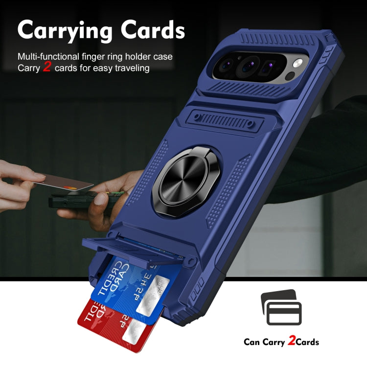 For Google Pixel 9 Pro XL TPU Hybrid PC Shockproof Card Phone Case with Metal Ring Holder(Blue) - Google Cases by buy2fix | Online Shopping UK | buy2fix