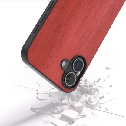 For iPhone 16 Black Frame Two-color Calf Texture PU Phone Case(Red) - iPhone 16 Cases by buy2fix | Online Shopping UK | buy2fix