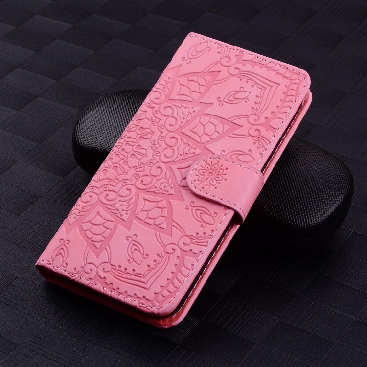 For Google Pixel 9 Pro XL Mandala Embossed Dual-Fold Calf Leather Phone Case(Pink) - Google Cases by buy2fix | Online Shopping UK | buy2fix