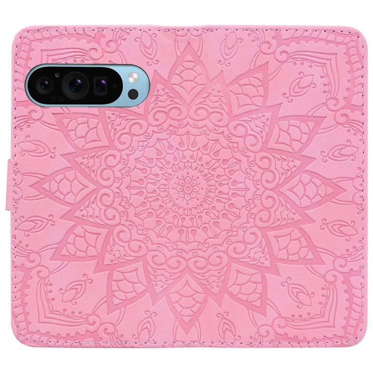 For Google Pixel 9 Pro XL Mandala Embossed Dual-Fold Calf Leather Phone Case(Pink) - Google Cases by buy2fix | Online Shopping UK | buy2fix