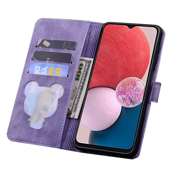 For Google Pixel 9 / 9 Pro Cartoon Sakura Cat Embossed Leather Phone Case(Purple) - Google Cases by buy2fix | Online Shopping UK | buy2fix