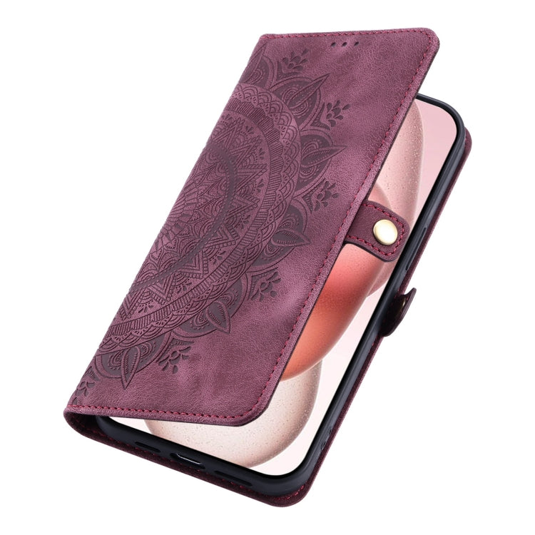 For iPhone 16 Pro Max Skin Feel Totem Embossed Leather Phone Case(Wine Red) - iPhone 16 Pro Max Cases by buy2fix | Online Shopping UK | buy2fix