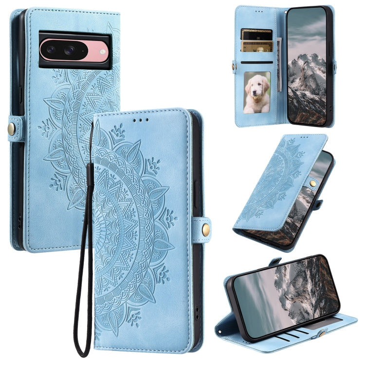 For Google Pixel 9 / 9 Pro Skin Feel Totem Embossed Leather Phone Case(Blue) - Google Cases by buy2fix | Online Shopping UK | buy2fix